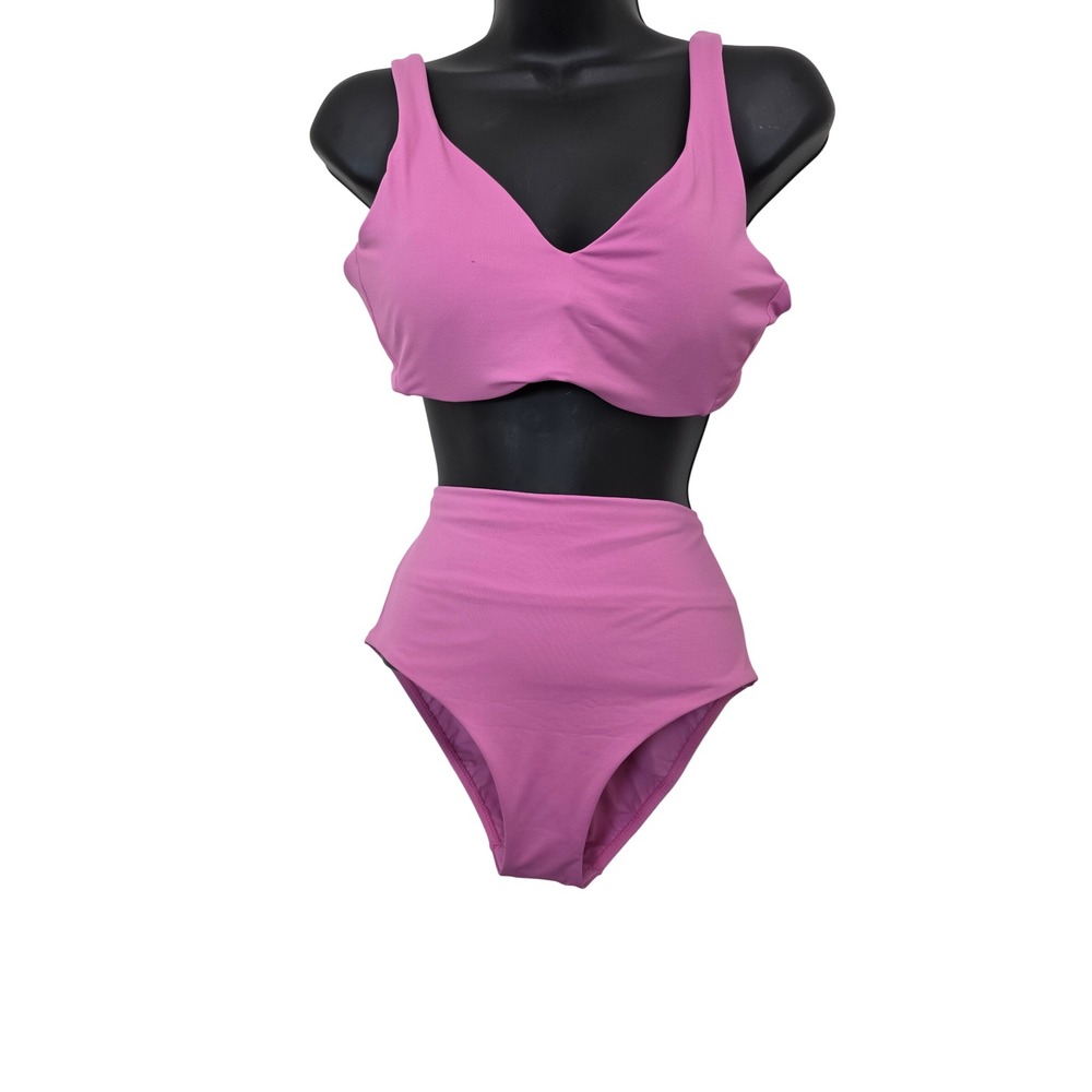 NEW Athleta Bikini Set Women 36B/C M Pink High Rise Two Piece Swimsuit Orchid